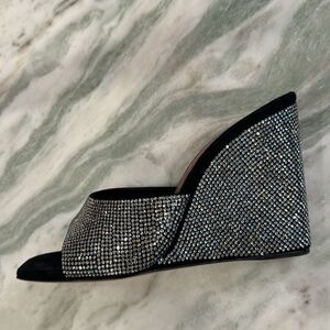 Brand new Amina Muaddi Lupita crystal wedge mules